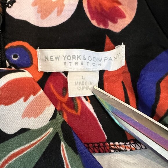 Floral Parrot Print Dress Keyhole Neckline‎ Puff Sleeve Party Cocktail Size XL - Picture 8 of 10